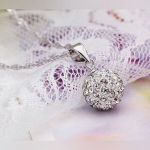Sterling Silver & Crystal Disco Ball Pendant Necklace
